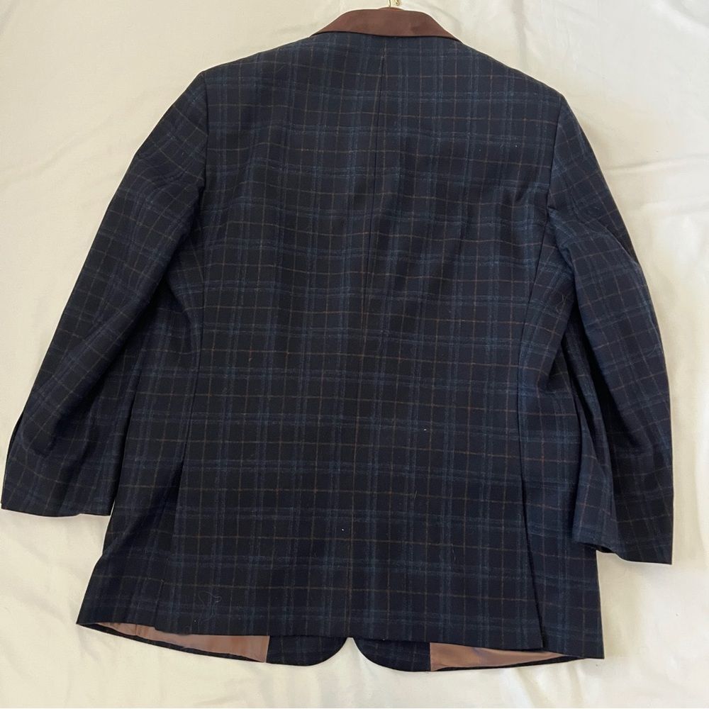 Tom James Holland & Sherry 3 piece suit wool blue rust red 48R pants 40 x 30 - Picture 7 of 8